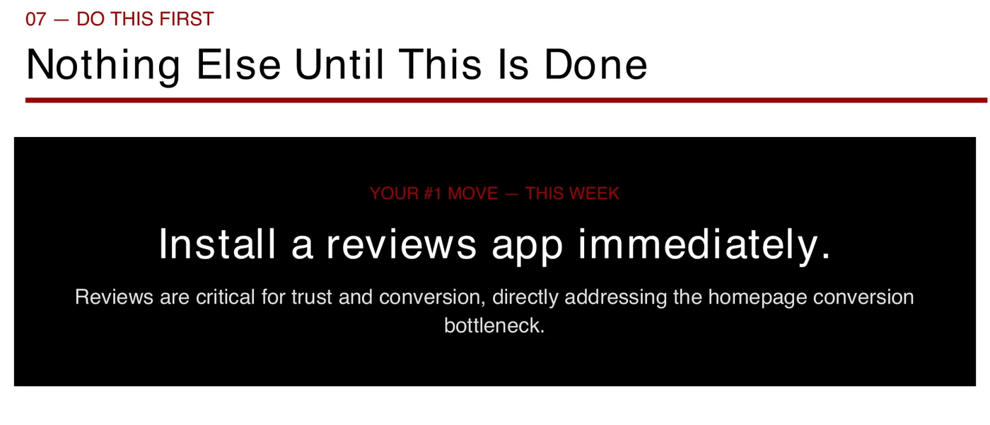 Sample audit — single move this week page